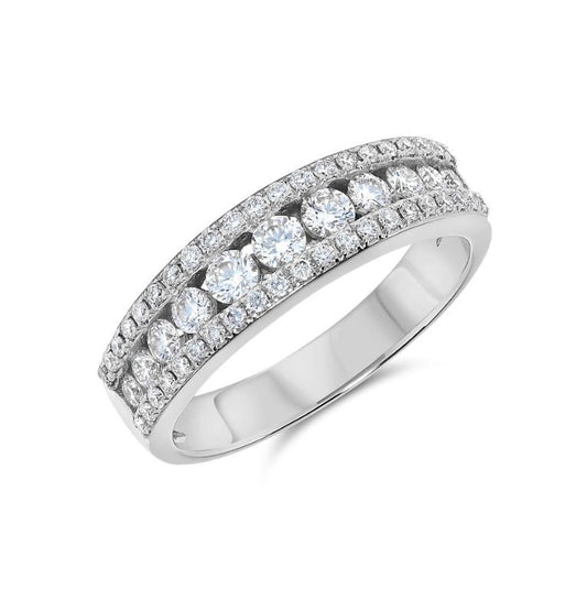 Round diamond wedding band, 14K white gold.