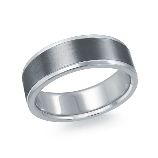 Tantalum and white metal carved men's band.