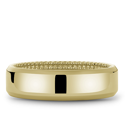14K yellow gold band, intricate carved design.