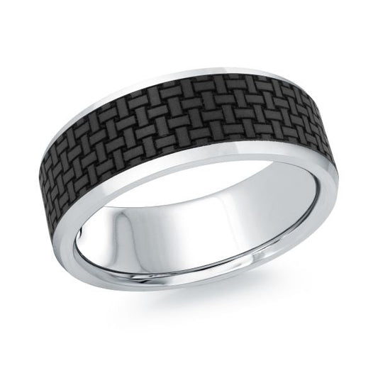 Carbon fiber and white metal carved band.