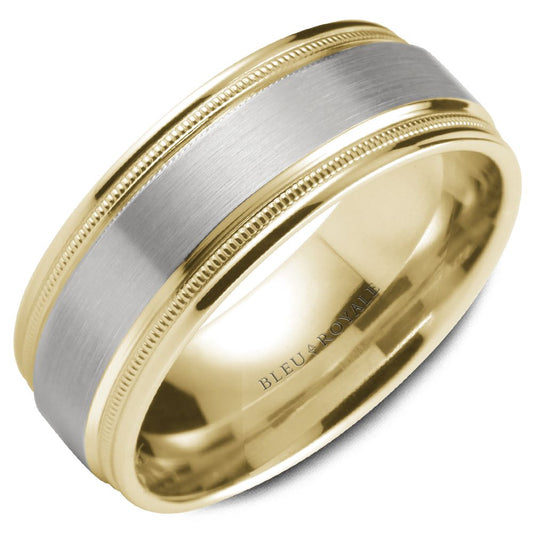 14K white yellow gold carved band
