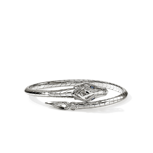 Sterling silver cuff with blue sapphires.