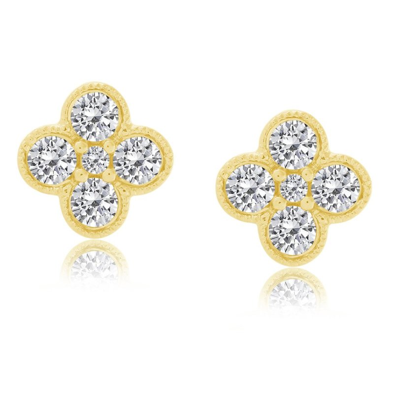 Yellow gold earrings with diamond floral design.