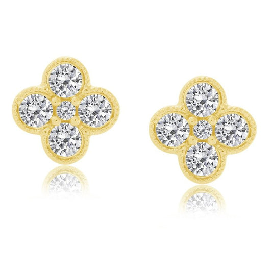 Yellow gold earrings with diamond floral design.
