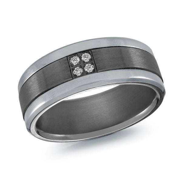 Tantalum band with four round diamonds.