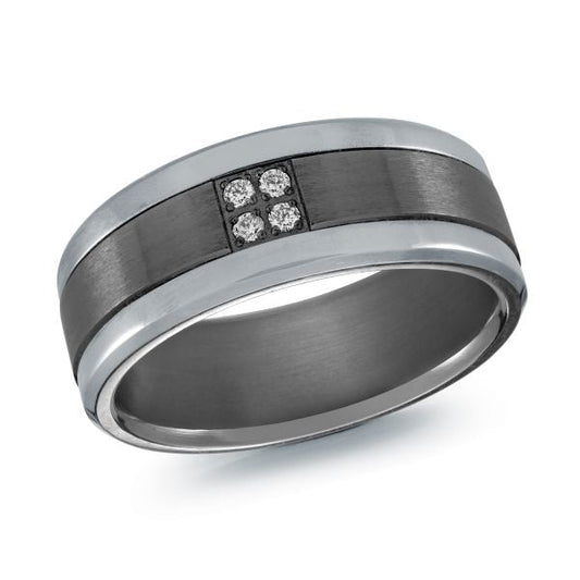 Tantalum band with four round diamonds.