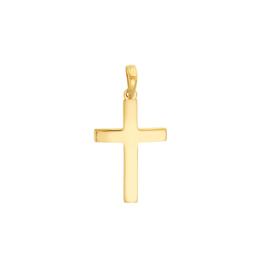 14K yellow gold minimalist cross pendant.