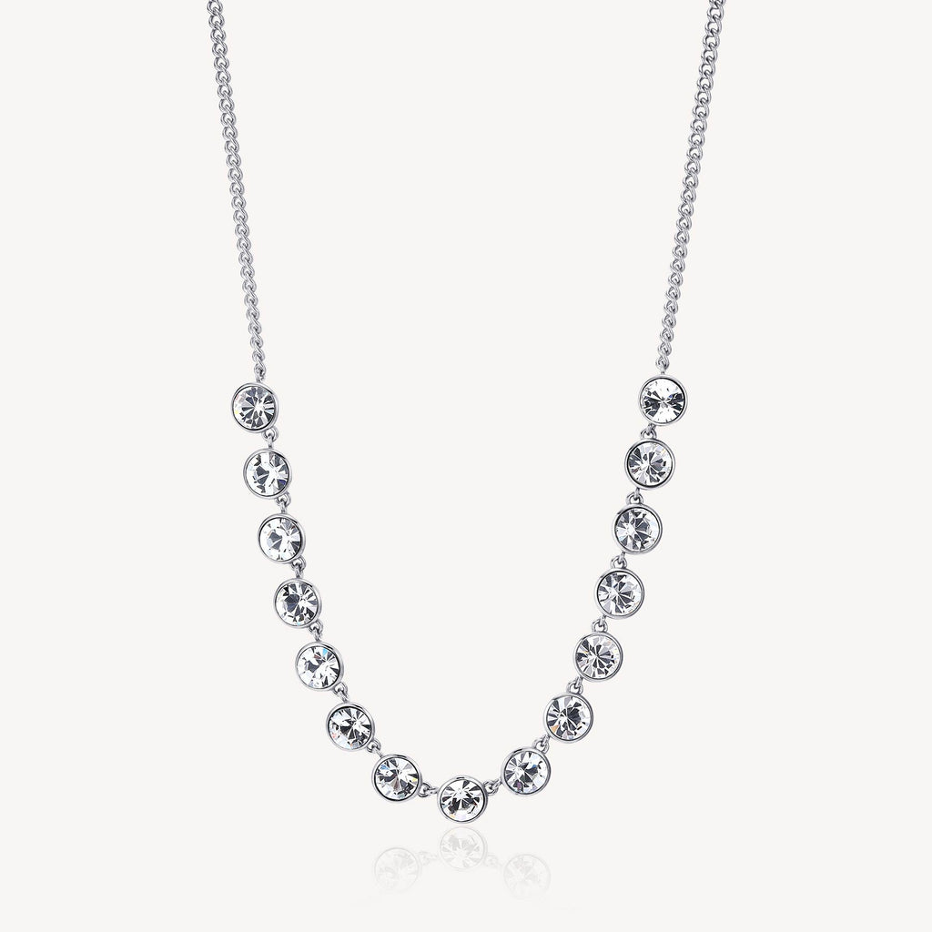 Simulated diamond necklace, white stainless steel.