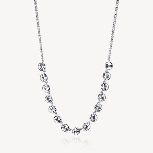 Simulated diamond necklace, white stainless steel.