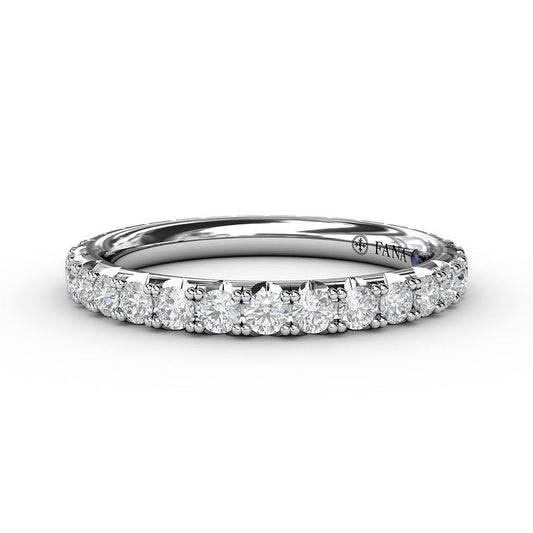 White gold band with round diamonds.
