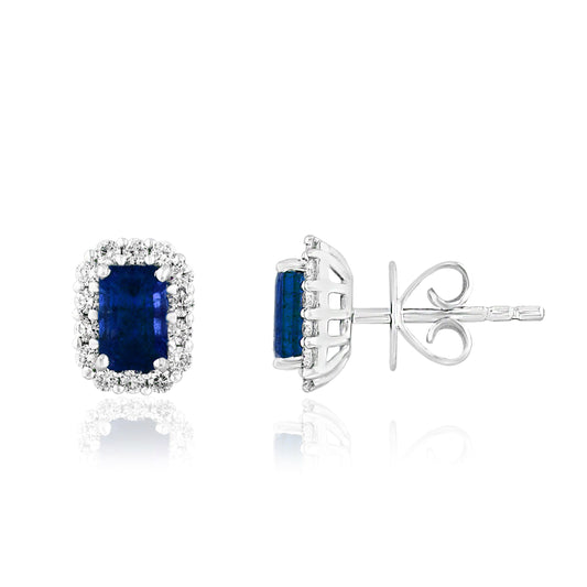 ReMARKable Designs Color Gemstone Earrings in 18 Karat White Gold with 2 Emerald Sapphires 1.14ctw