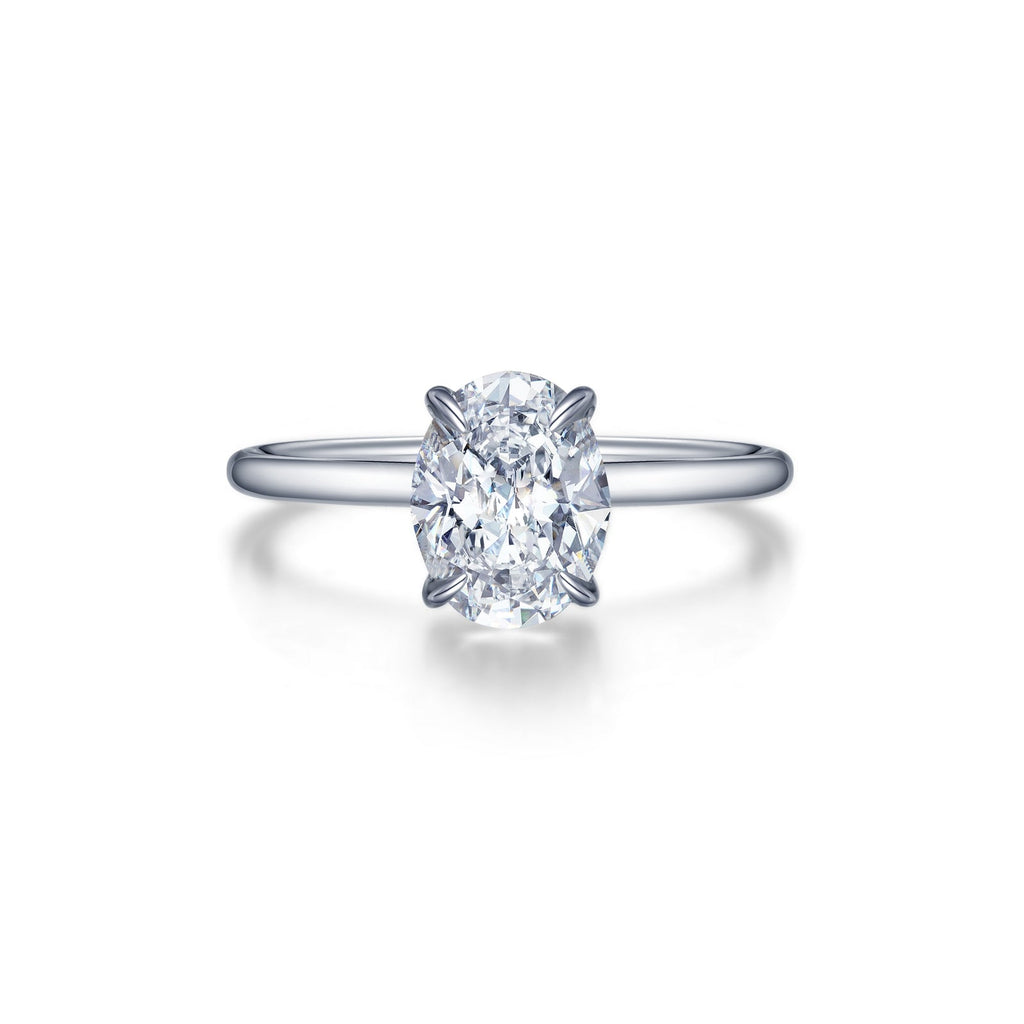 Oval simulated diamond, platinum bonded silver band.