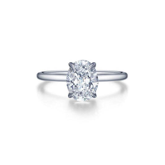 Oval simulated diamond, platinum bonded silver band.