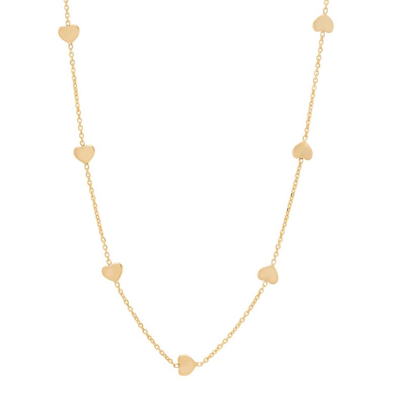 14K yellow gold necklace with heart accents.
