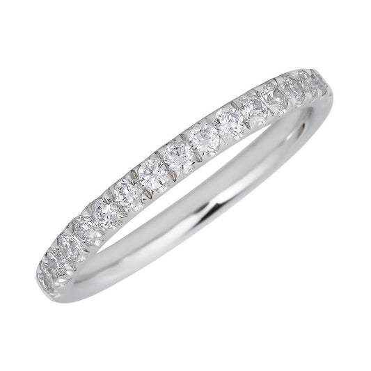 Stackable diamond wedding band in white gold.