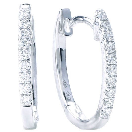14K white gold diamond hoop earrings.