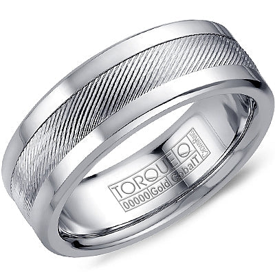 Cobalt band, engraved polished finish, 7.5mm wide.