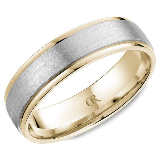 Two-tone polished and satin carved band.