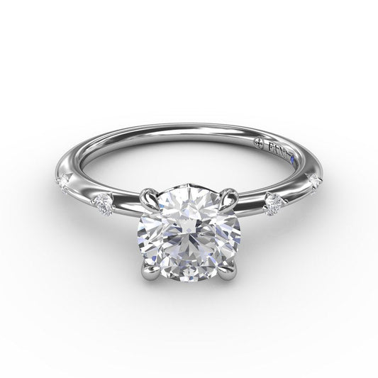 14K white gold ring with side diamonds.