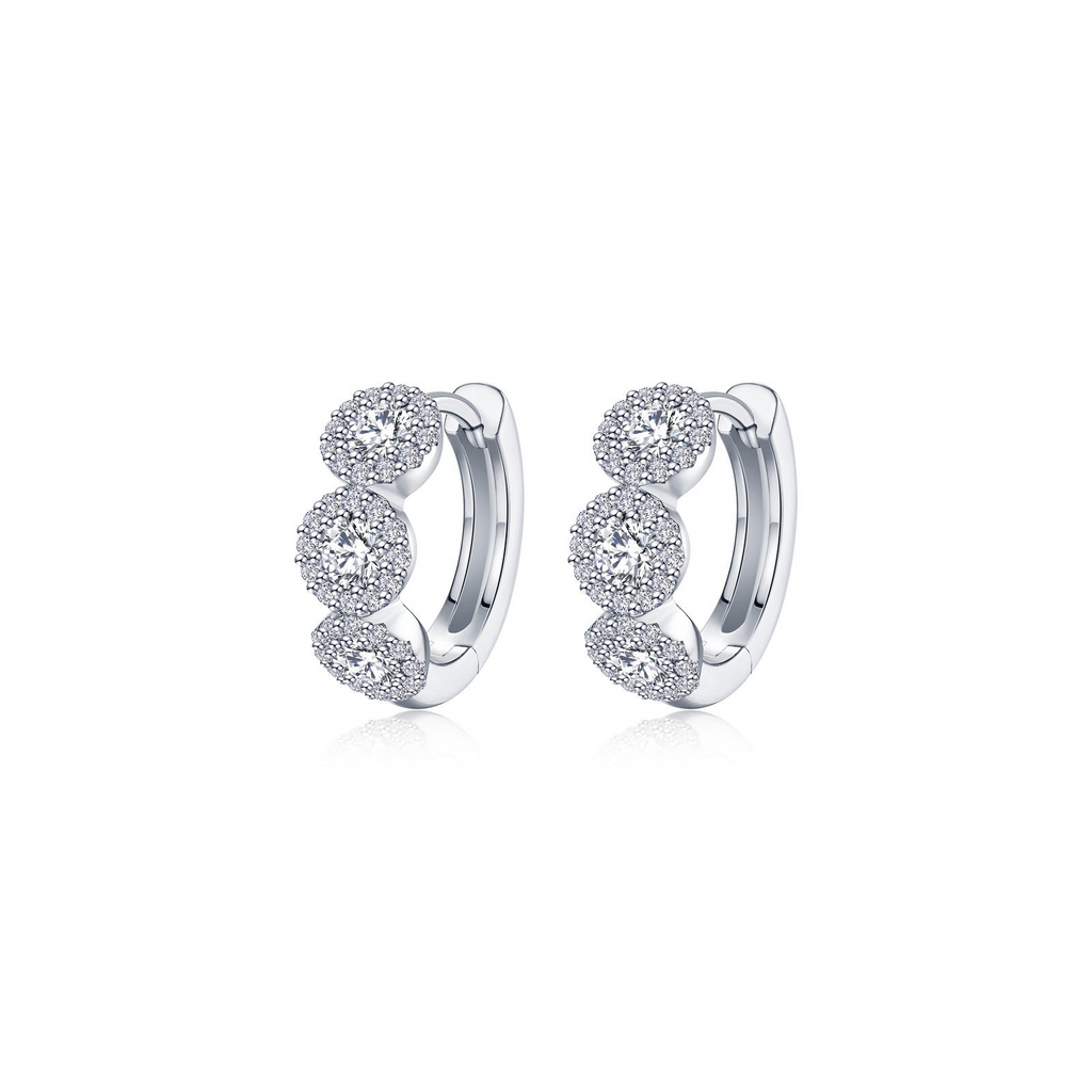 Huggie earrings with round simulated diamonds.