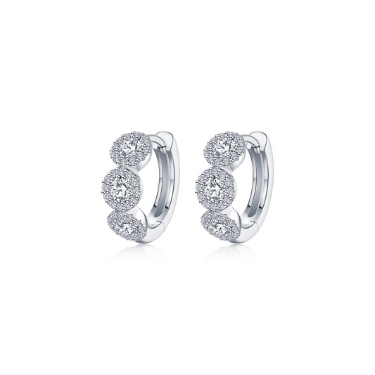 Huggie earrings with round simulated diamonds.