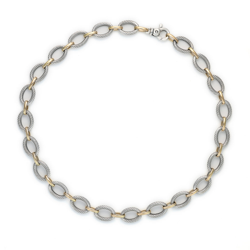 Sterling silver and gold open link necklace.