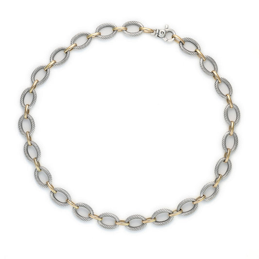 Sterling silver and gold open link necklace.