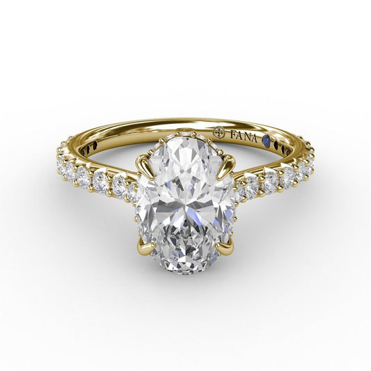 14K yellow gold ring with 34 round diamonds, hidden accent.