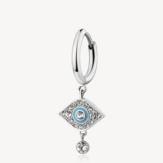 Stainless steel eye-shaped dangle earring.