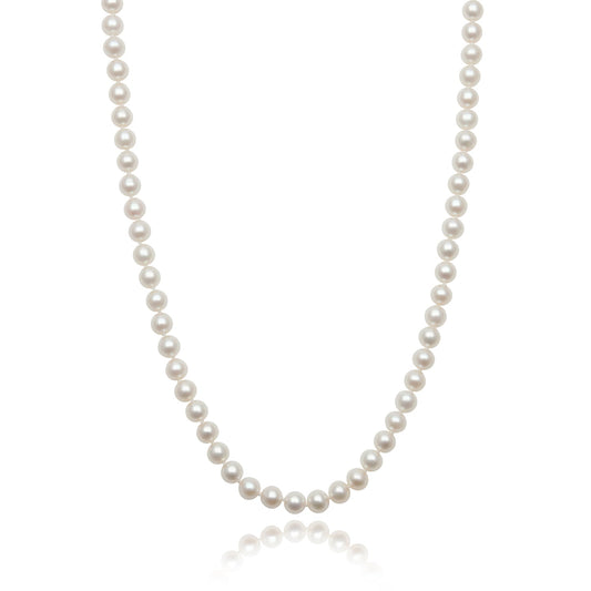 Cultured pearl necklace on white gold strand.