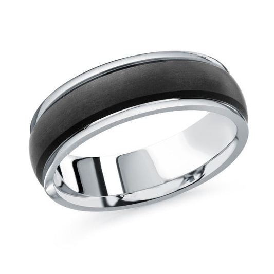 Black and white carbon fiber men's band.