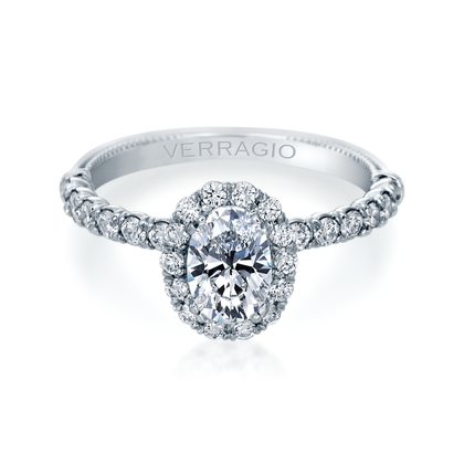 Verragio diamond halo engagement ring in white gold.