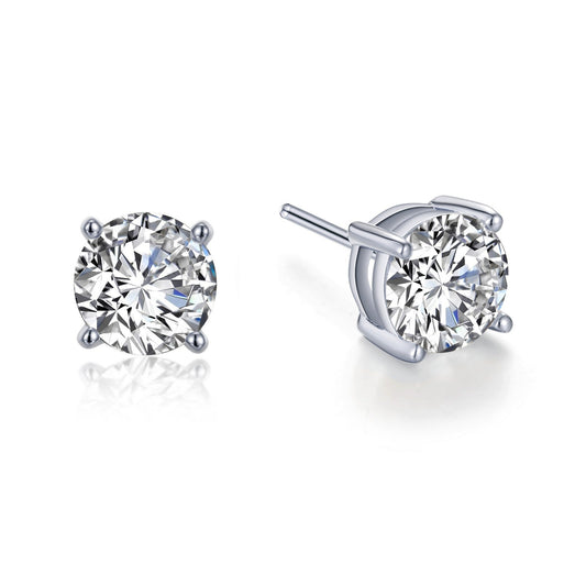 Round simulated diamond earrings in platinum setting.