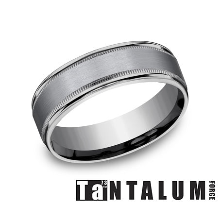 Tantalum grey carved men's band, 7MM.