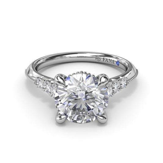 14K white gold ring with side diamonds.