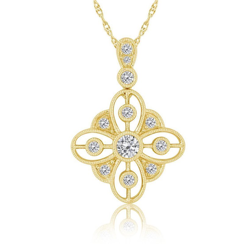 Gold pendant with intricate diamond design.