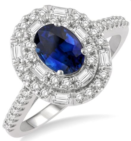 ReMARKable Designs Oval Sapphire Color Gemstone Ring in 14 Karat White Gold with 1 Oval Sapphire 7mm