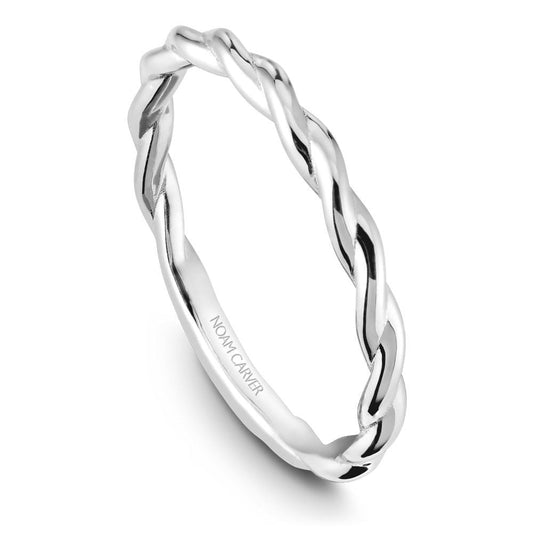 Braided white gold engraved band ring.