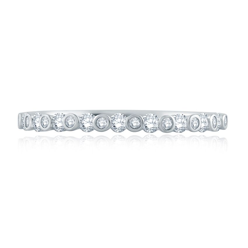 14K white gold band with round diamonds.