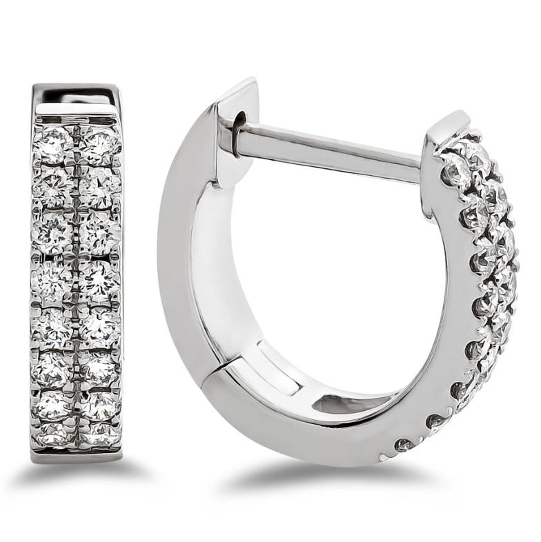 Small hoop earrings with round diamonds.