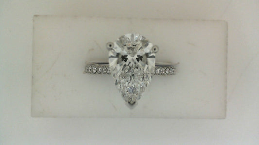 ReMARKable Designs Hidden Accent Side Stone Lab-Grown Diamond Complete Engagement Ring in 14 Karat White Gold with 2.50ct Pear Center Lab-Grown Diamond, Color: F, Clarity: VS1