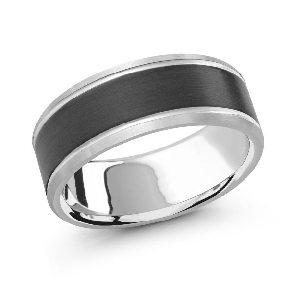 Men's carved carbon fiber and white gold band.