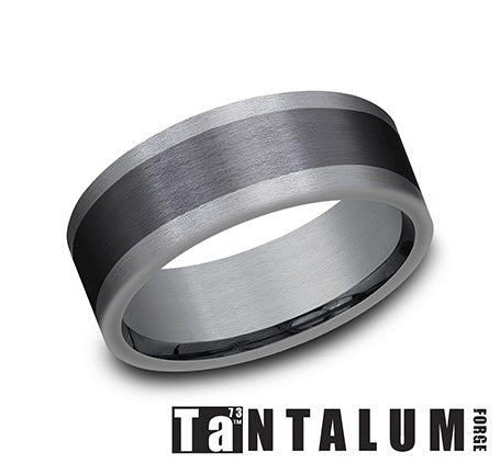 Tantalum titanium band, black and grey, satin finish.