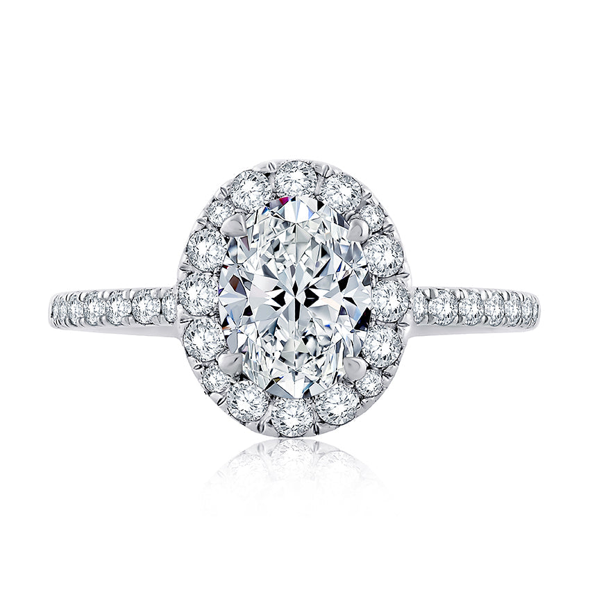 Halo diamond engagement ring in white gold.