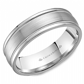 Crown Ring Carved (No Stones) in 14 Karat White Gold 6.5MM