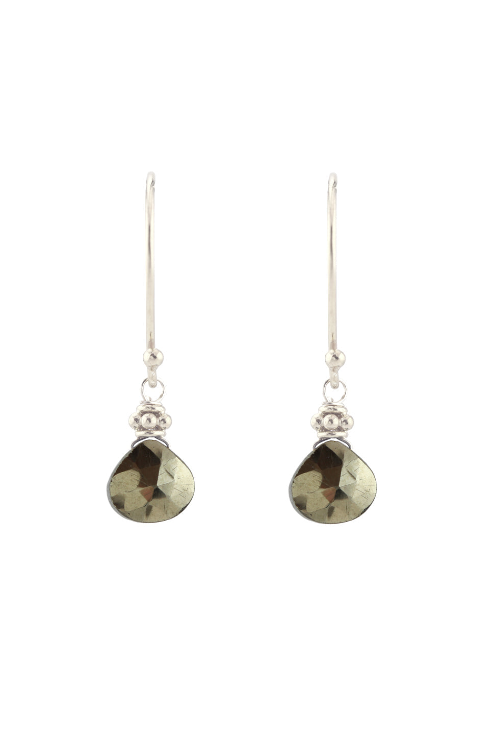 Sterling silver earrings with teardrop pyrite stones.