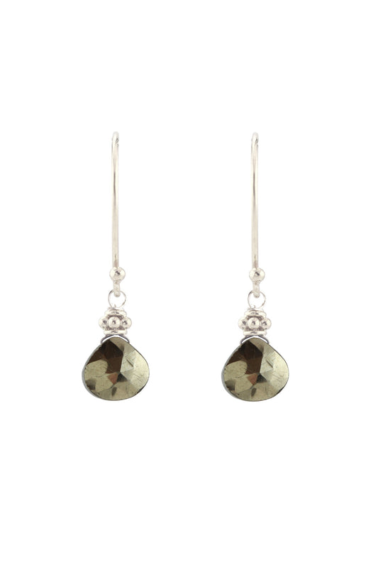 Sterling silver earrings with teardrop pyrite stones.