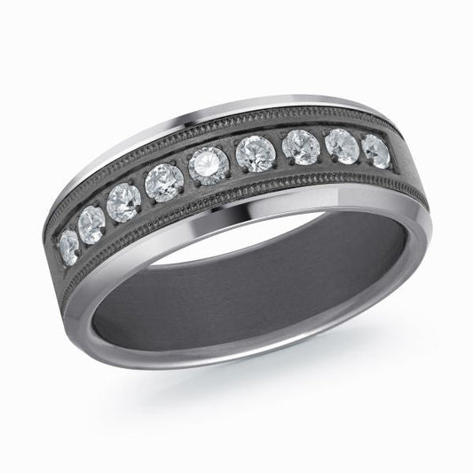 Men's tantalum band with round diamonds.