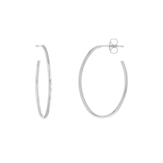 14K white gold medium hoop earrings.