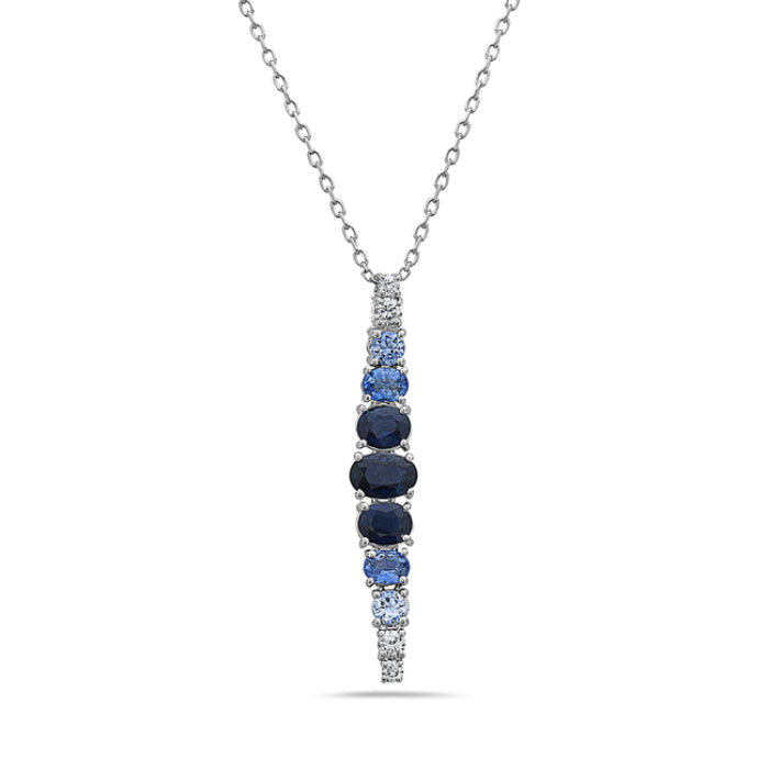 Sapphire and diamond pendant necklace.